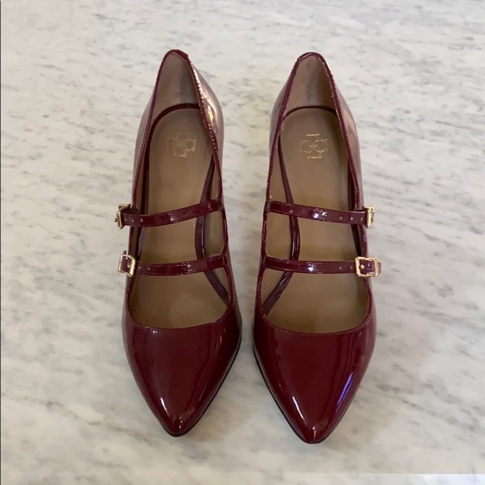 Red patent Mary Jane heels